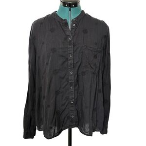 Pilcro‎ & Anthropologie Shirt Womens Medium Black Embroidered Button Front Boho